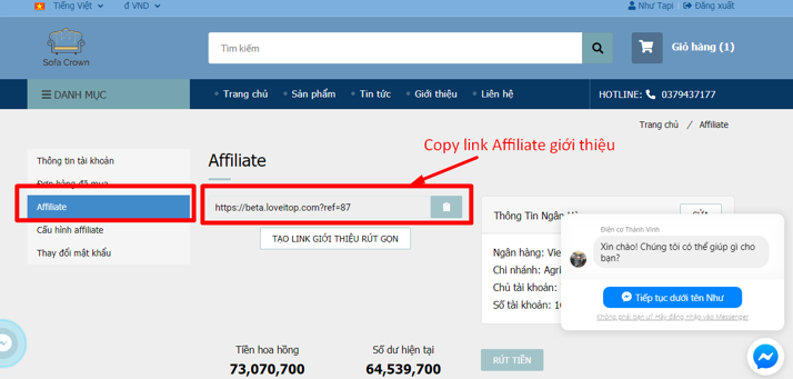 Copy link Affiliate giới thiệu