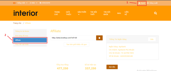 Khách hàng đăng nhập Affiliate