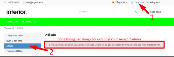 Tài khoản Affiliate chờ xác nhận