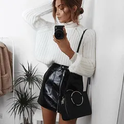 SET ÁO LEN PHỐI CHÂN VÁY DA - HÀNG NHẬP - MS1145