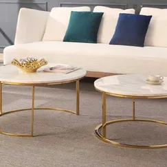 BÀN TRÒN SOFA MẶT ĐÁ CHÂN INOX MẠ