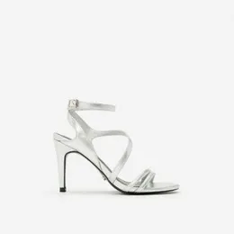 Giày Sandal Cao Gót Quai Lượn Chéo - Màu Bạc - SDN 0606