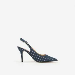 Giày Cao Hở Gót - Xanh Navy Chấm Bi - BMN 0286