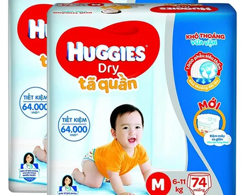 Combo 2 gói Bỉm tã quần Huggies Dry size M 74 miếng (6-11kg)
